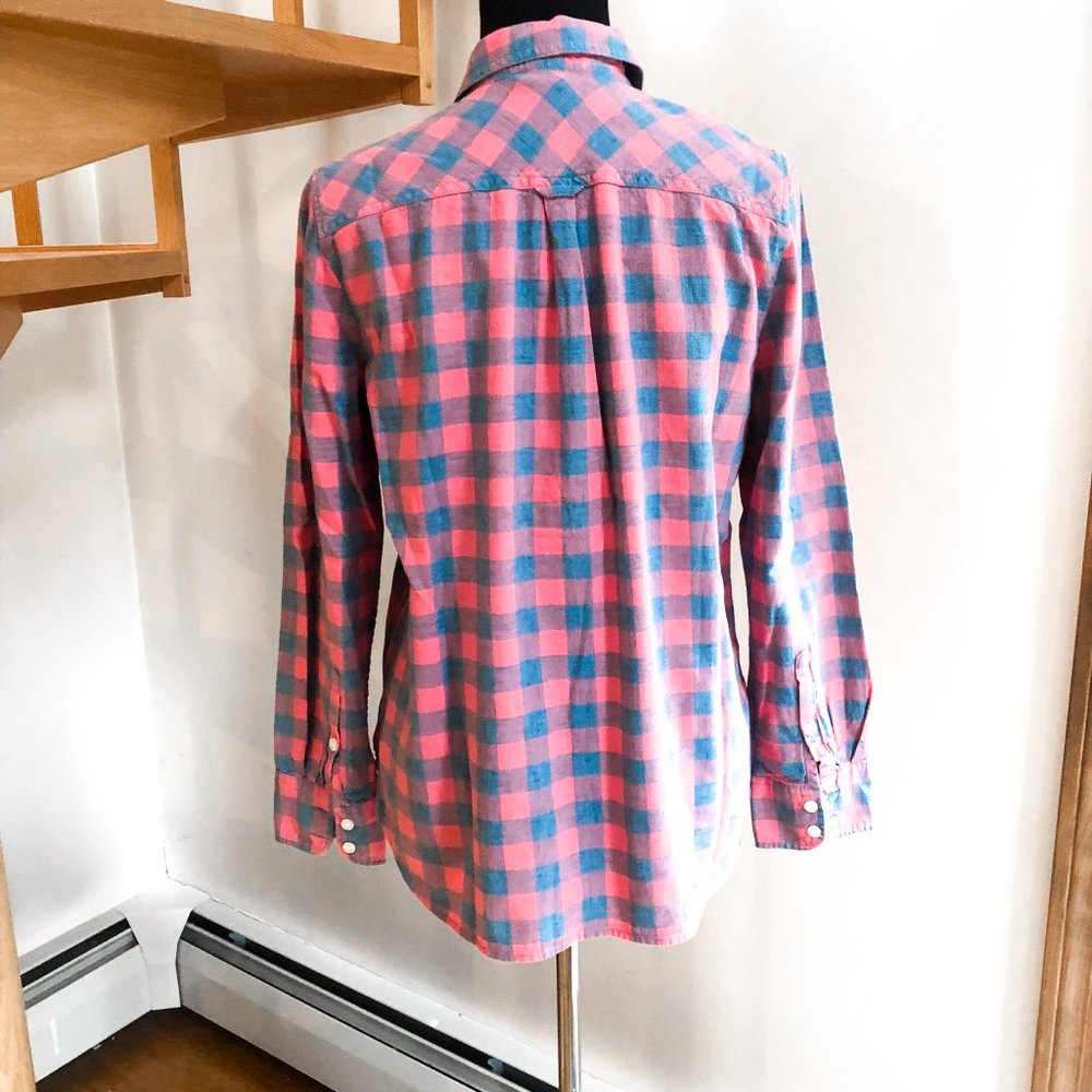 J. Crew| Partial Button Down Flannel | Blue/Coral - image 3